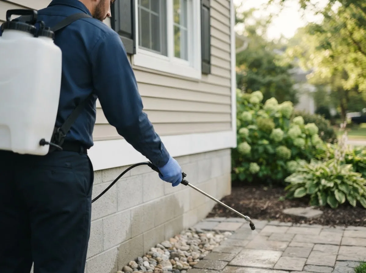 Pest control technician inspecting a home in Norcross, MN